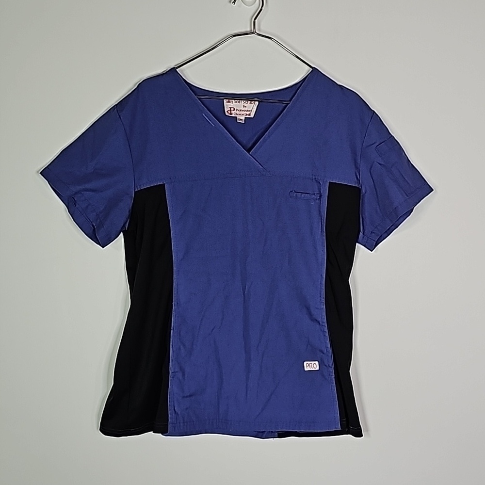 PROFESSIONAL choice uniform silk soft blue and black short sleeve scrub shirt